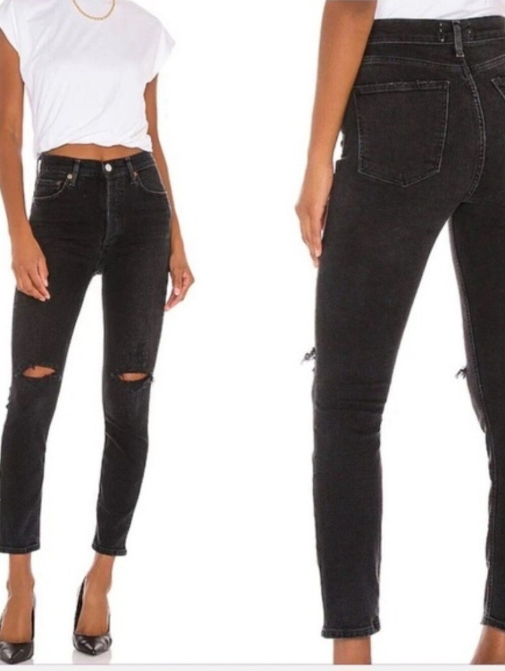 Agolde Black Button Up Black Trendy Skinny Jeans Size 25